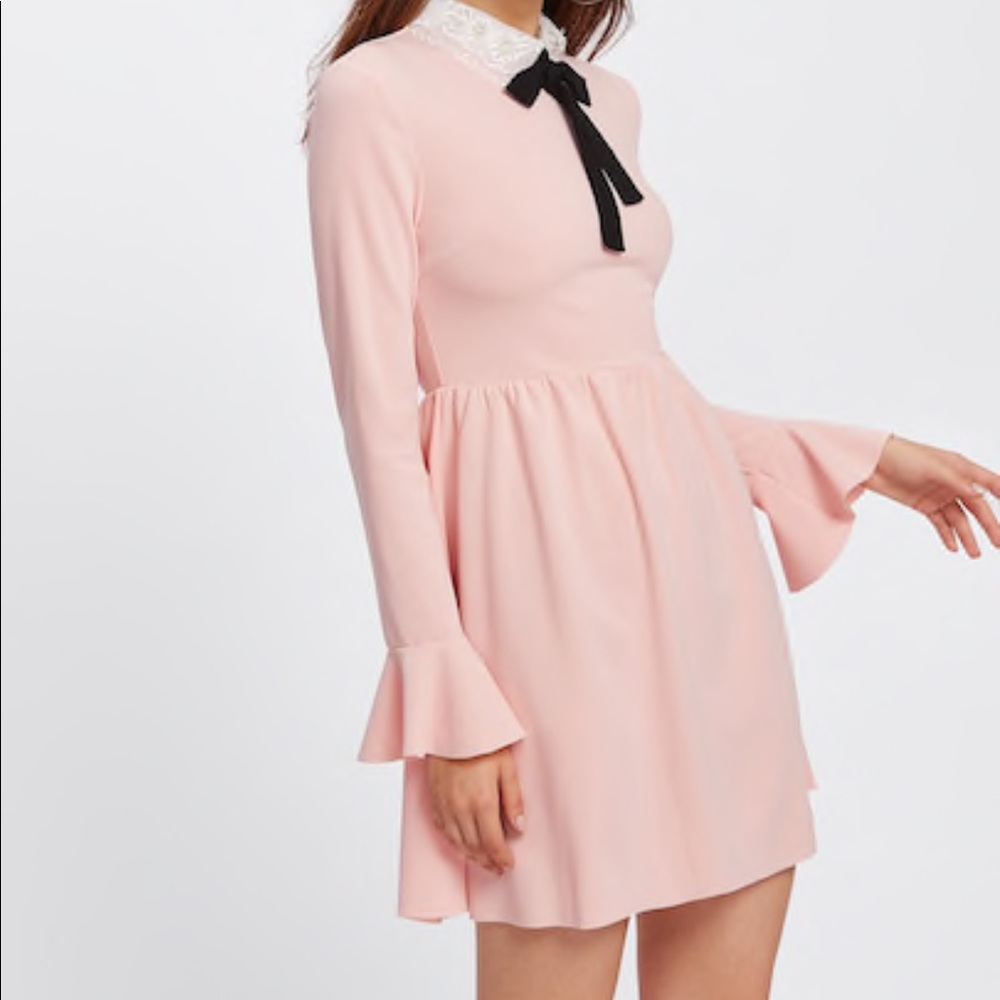 NWOT Fluted Cuff Smock Dress Contrast Mesh Collar